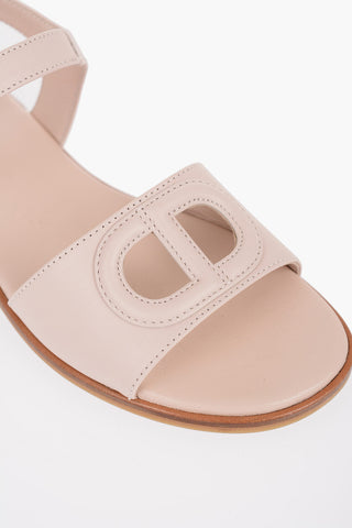 Leather Ankle Strap Sandals with Embossed monogram