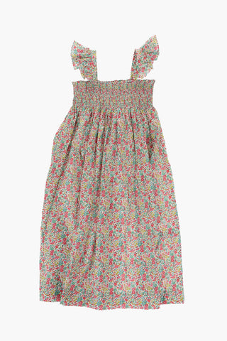 Floral-Motif Flared Dress with Pleats