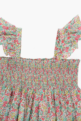 Floral-Motif Flared Dress with Pleats