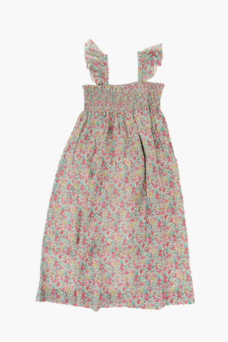 Floral-Motif Flared Dress with Pleats