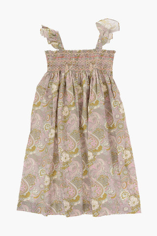 Floral-Motif Flared Dress with Pleats