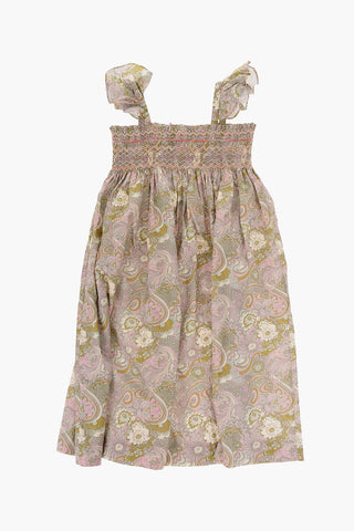 Floral-Motif Flared Dress with Pleats