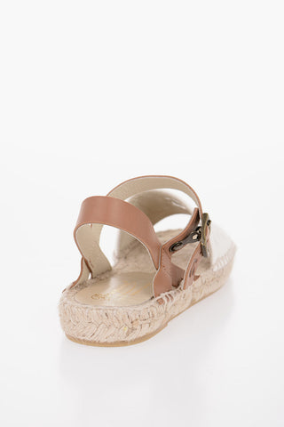 Sandali ankle Strap in pelle con Suola in Rafia