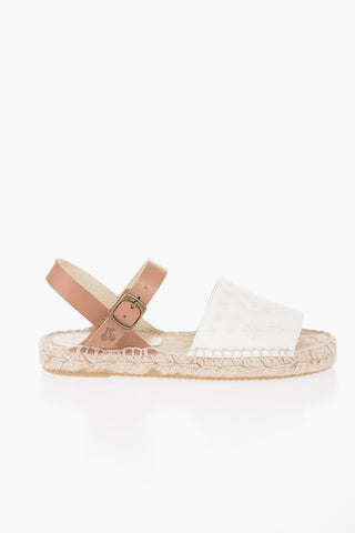 Sandali ankle Strap in pelle con Suola in Rafia