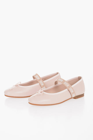 Leather Mary Jane Ballet Flats with Logoed Band
