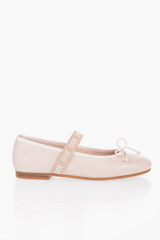 Leather Mary Jane Ballet Flats with Logoed Band