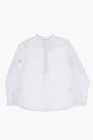 Poplin Cotton Striped Shirt with Mandarin Collar