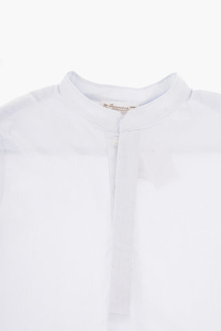Poplin Cotton Striped Shirt with Mandarin Collar