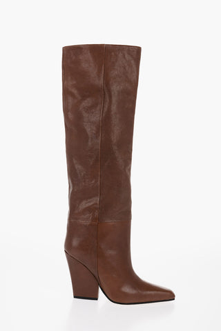 Solid Color Leather JANE Boots with Heel 10,5cm