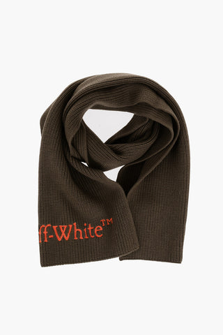 Virgin Wool Scarf with Embroidered Logo