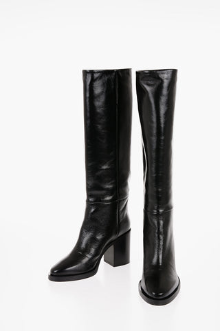 Solid Color Leather Knee-Length Boots Heel 8.5cm