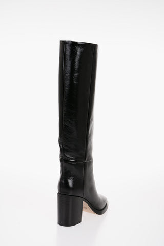 Solid Color Leather Knee-Length Boots Heel 8.5cm