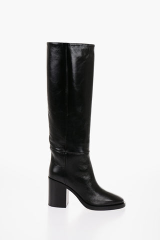 Solid Color Leather Knee-Length Boots Heel 8.5cm