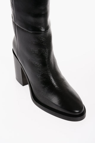 Solid Color Leather Knee-Length Boots Heel 8.5cm