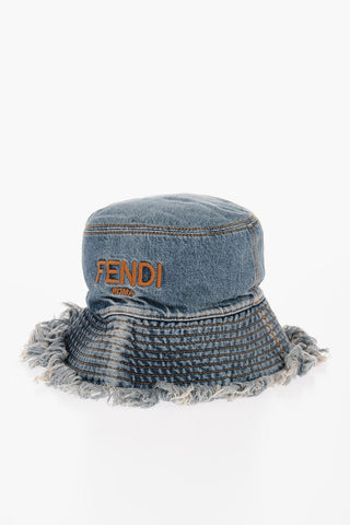 Denim Bucket Hat with Frayed Edge