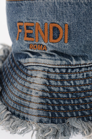 Denim Bucket Hat with Frayed Edge