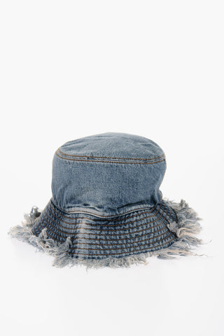 Denim Bucket Hat with Frayed Edge