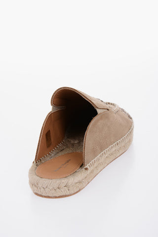 Leather Slides With Stitching Detail And Espadrillas Soles