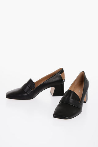 Leather Loafers With Cut-out Details Heel 6 cm
