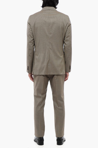CC COLLECTION Double-breasted Virgin Wool Suit with Houndstooth Motif