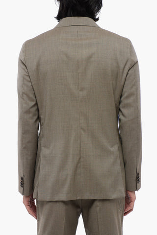 CC COLLECTION Double-breasted Virgin Wool Suit with Houndstooth Motif