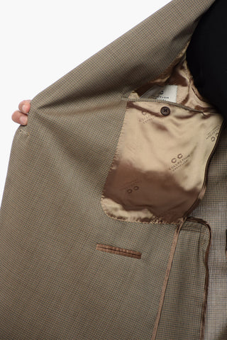 CC COLLECTION Double-breasted Virgin Wool Suit with Houndstooth Motif