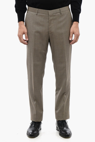 CC COLLECTION Double-breasted Virgin Wool Suit with Houndstooth Motif