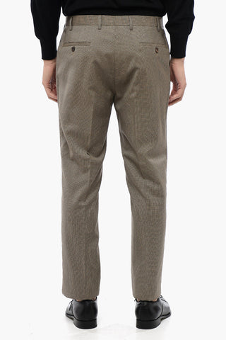 CC COLLECTION Double-breasted Virgin Wool Suit with Houndstooth Motif