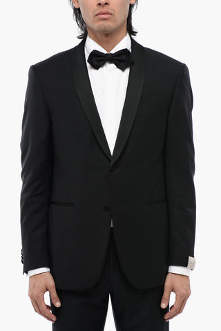 Virgin Wool Shawl Lapel Jetted Pocket 2-Button Blazer