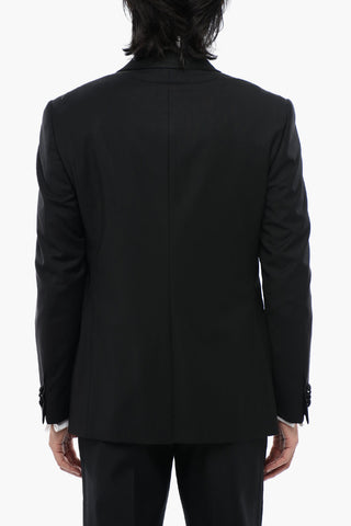 Virgin Wool Shawl Lapel Jetted Pocket 2-Button Blazer