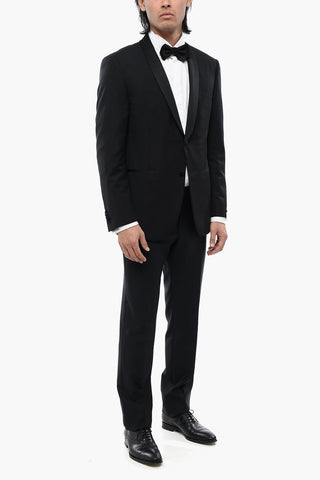 Virgin Wool Shawl Lapel Jetted Pocket 2-Button Blazer