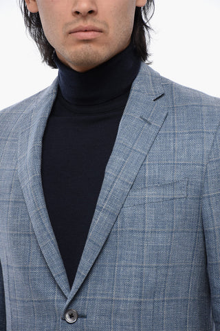 Blazer in Misto Lino ACADEMY SOFT con Motivo Windowpane