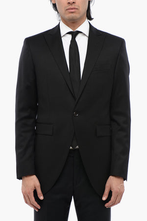 CC COLLECTION Virgin Wool and Silk 1-Button Jacket with Peak Lapel