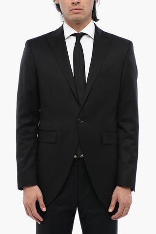 CC COLLECTION Virgin Wool and Silk 1-Button Jacket with Peak Lapel