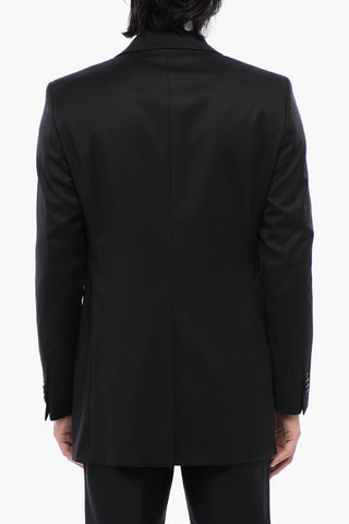CC COLLECTION Virgin Wool and Silk 1-Button Jacket with Peak Lapel