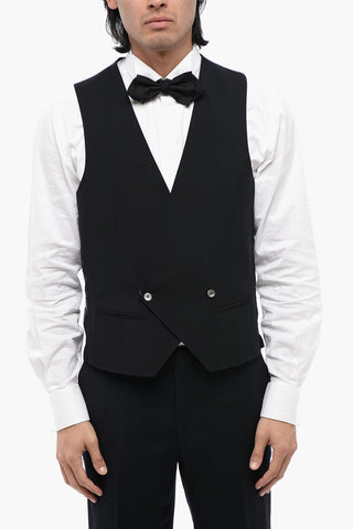 Virgin Wool Double-Breasted Waistcoat with Martingale