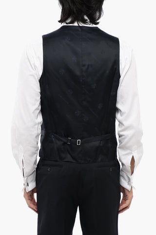 Virgin Wool Double-Breasted Waistcoat with Martingale