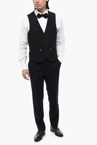 Virgin Wool Double-Breasted Waistcoat with Martingale