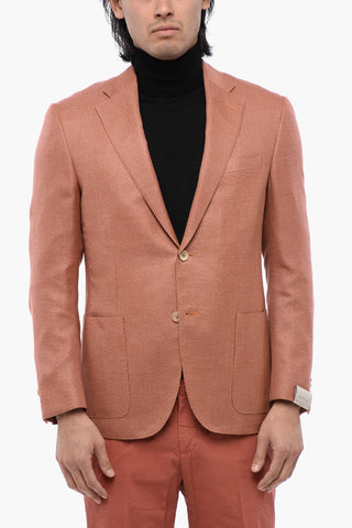 Wool and Silk-blend LEADER SOFT Blazer with Hopsack Pattern