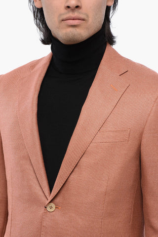 Wool and Silk-blend LEADER SOFT Blazer with Hopsack Pattern