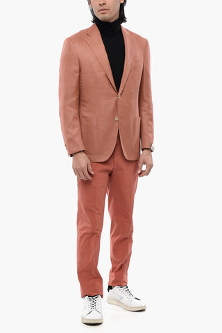 Wool and Silk-blend LEADER SOFT Blazer with Hopsack Pattern