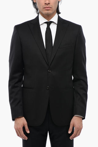 CC COLLECTION Virgin Wool and Silk 2-Buttons Blazer with Side Vents and Peak Lapel