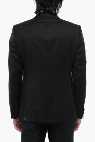 CC COLLECTION Virgin Wool and Silk 2-Buttons Blazer with Side Vents and Peak Lapel