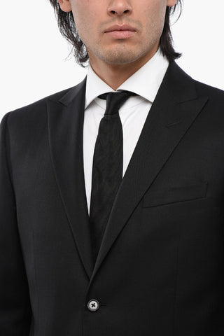 CC COLLECTION Virgin Wool and Silk 2-Buttons Blazer with Side Vents and Peak Lapel
