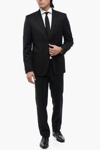 CC COLLECTION Virgin Wool and Silk 2-Buttons Blazer with Side Vents and Peak Lapel