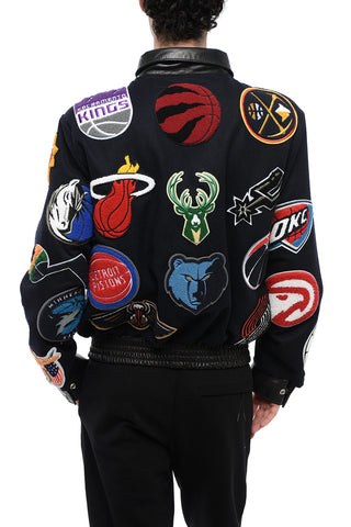 Wool Multi-Patches Varsity Bomber Jacket with Leather Trims