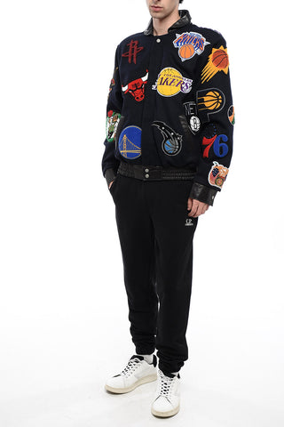 Wool Multi-Patches Varsity Bomber Jacket with Leather Trims