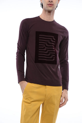 T-shirt in Cotone Stretch con Stampa Floccata