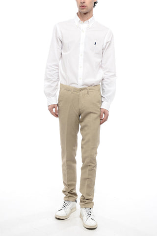 ID Linen and Cotton Chinos Pants with Belt Loops