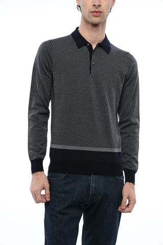 Polo Collar Sweater with Geometric Pattern